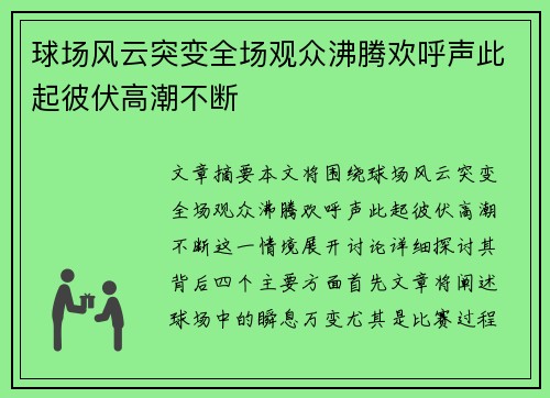 球场风云突变全场观众沸腾欢呼声此起彼伏高潮不断