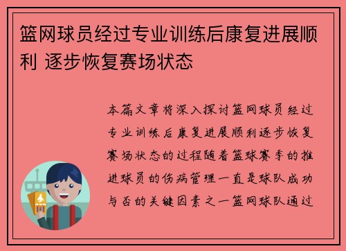 篮网球员经过专业训练后康复进展顺利 逐步恢复赛场状态